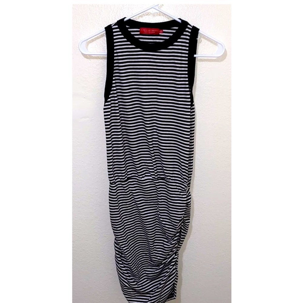 N:Philanthropy Women's Black & White Stripped Ruched Side Dress Medium